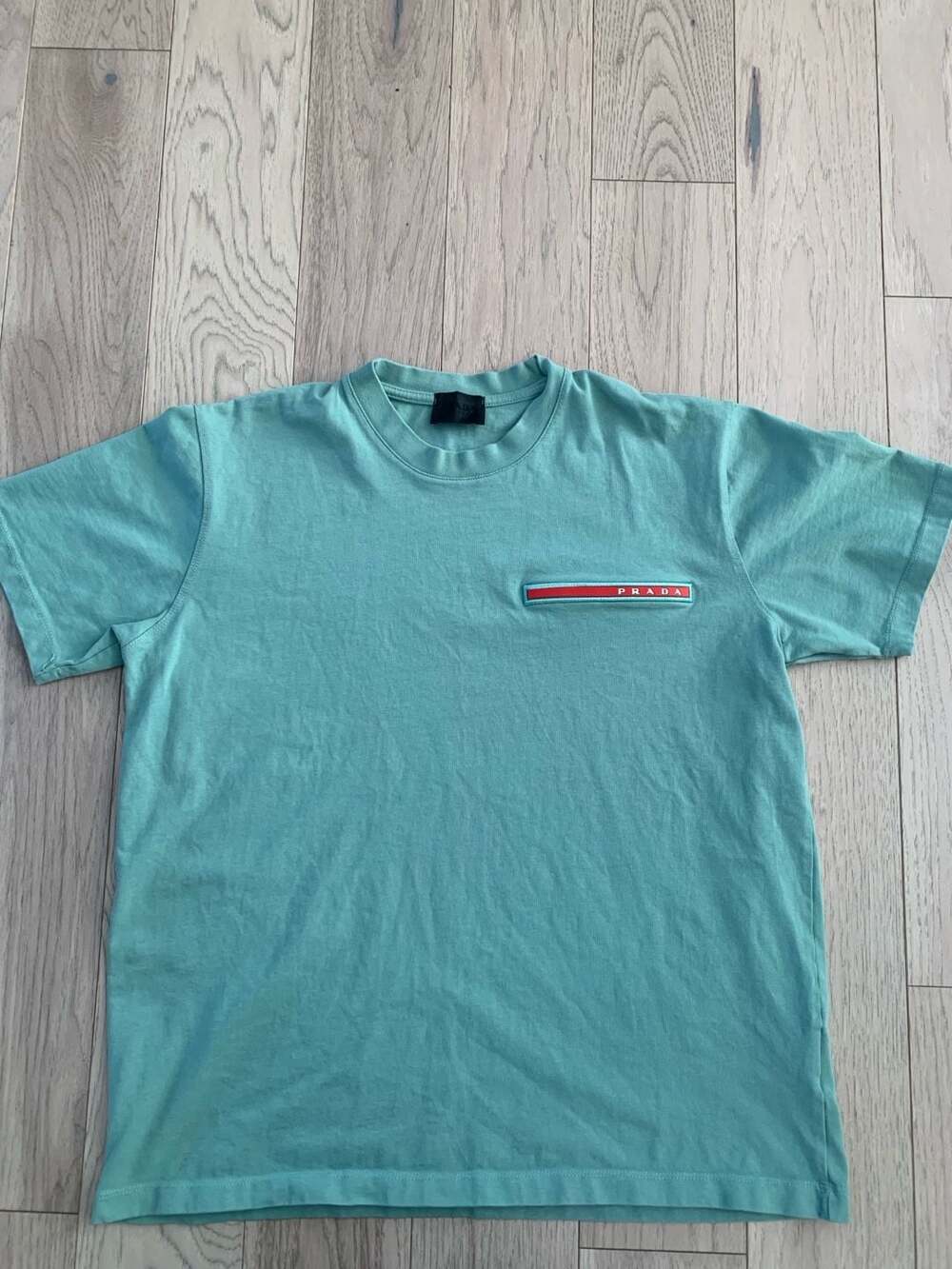 Prada Linea Rossa Logo Cotton T-Shirt Teal Size XL